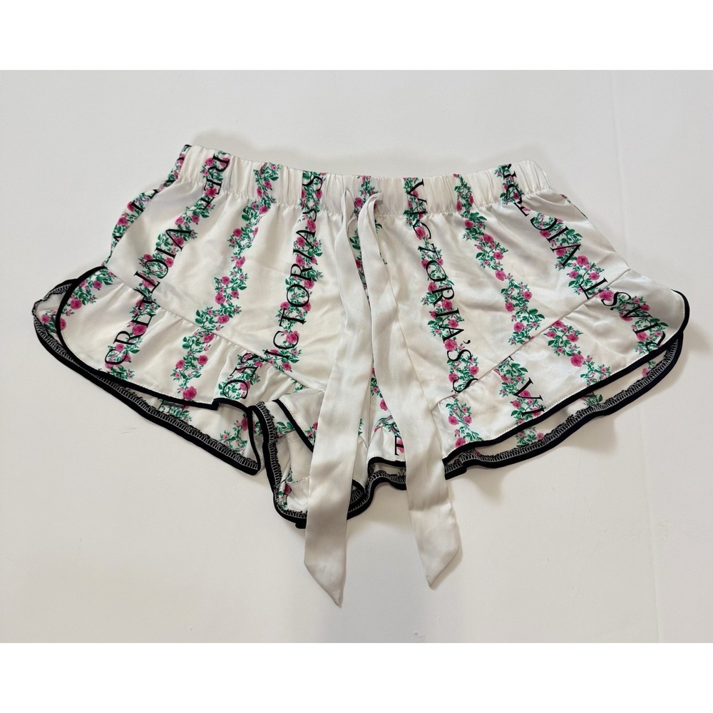 Victoria's Secret Satin Pajama Shorts Floral Lounge XS Cottagecore Pink Garden